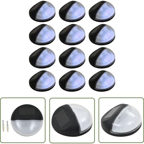 The Living Store Lampe solaire murale à LED d'extérieur 12 pcs Rond Noir - Lampes Solaires Exterieures - Éclairage Solaire Mural - Lampadaire Solaire - Led Solaire - Luminaire Extérieur Solaire
