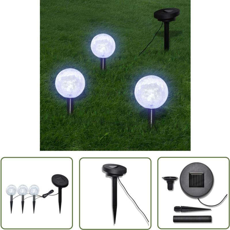 The Living Store Lampes de jardin led solaires 3 pcs avec piquet de sol - Lumieres Exterieures - Éclairage Solaire - Lampes Solaires - Décoration
