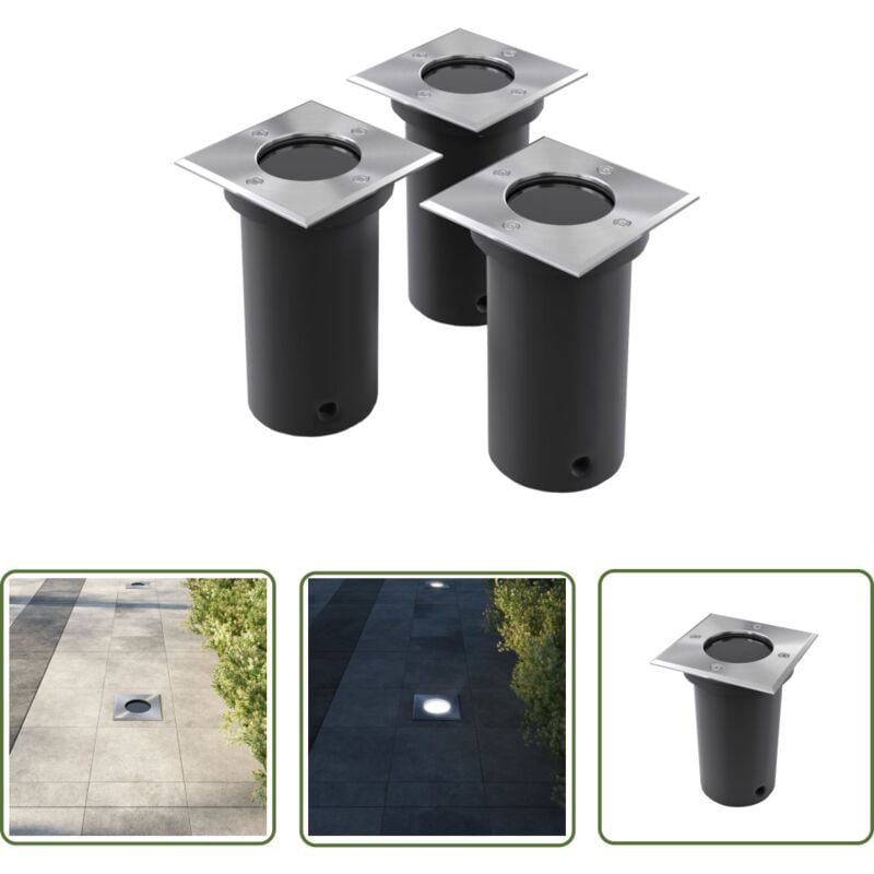 Lampes encastrées au sol d'extérieur 3 pcs Carré - Lampes De Jardin - Éclairage Extérieur - Spots Solaires - Luminaires Extérieurs - Décoration