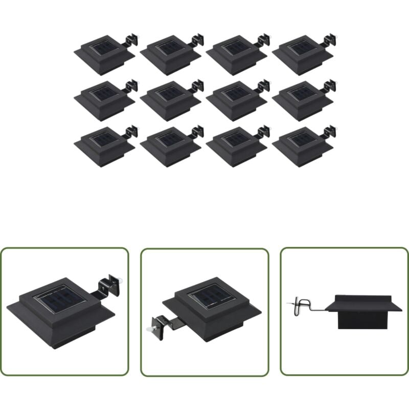 Lampes solaires à led carrées d'extérieur 12 pcs 12 cm Noir - Lampe Solaire - Éclairage Extérieur - Led - Lampadaire Solaire - Luminaire Solaire