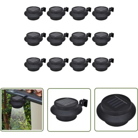The Living Store Lampes solaires à LED d'extérieur pour clôture 12 pcs Noir - Lampe Solaire Exterieur - Éclairage Solaire - Led Exterior - Lumieres Cloture - Lampadaire Solaire