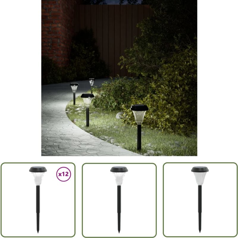 Lampes solaires d'allées et piquets de sol 12 pcs blanc - Lampe Solaire Extérieure - Éclairage Extérieur Solaire - Décoration Jardin - Luminaire