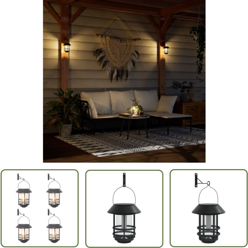 Lanternes murales solaires d'extérieur 4 pcs blanc chaud - Lanterns Solaires Extérieures - Luminaires Extérieurs Solaires - Décoration Extérieure