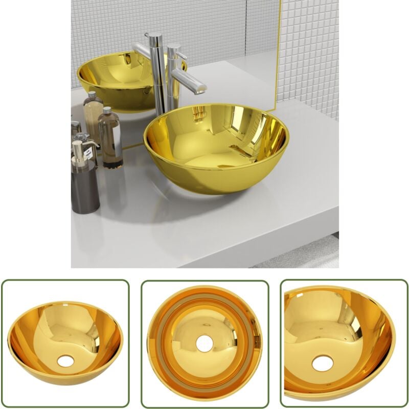 Lavabo 28 x 10 cm Céramique Doré - Lavabo Céramique - Lavabo Doré - Lavabo Salle De Bain - Meuble Salle De Bain - Évier Design - The Living Store