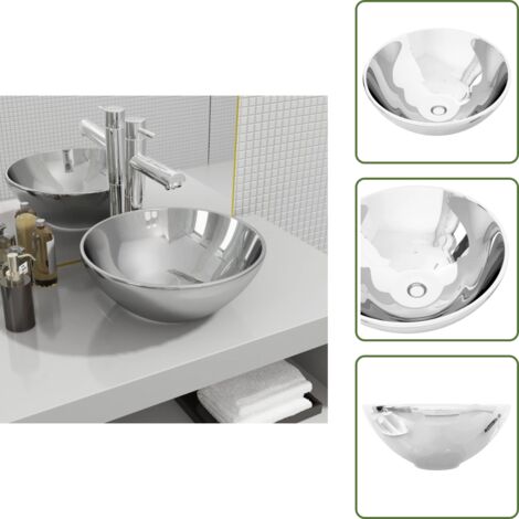 The Living Store Lavabo 32,5x14 cm cerámica plateado - Lavabo redondo