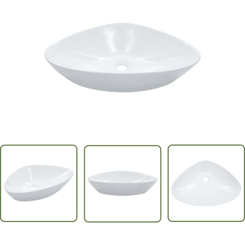 Lavabo 58,5 x 39 x 14 cm Céramique Blanc - Lavabo Céramique - Lavabo Triangle - Lavabo Salle De Bain - Lavabo Moderne - Lavabo Blanc - The Living