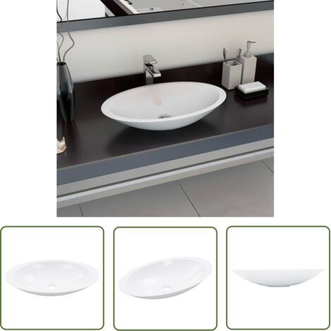 The Living Store Lavabo 59,3x35,1x10,7 cm Fonte minérale/marbre Blanc - Lavabo - Évier - Salle De Bain - Robinet - Meuble Lavabo