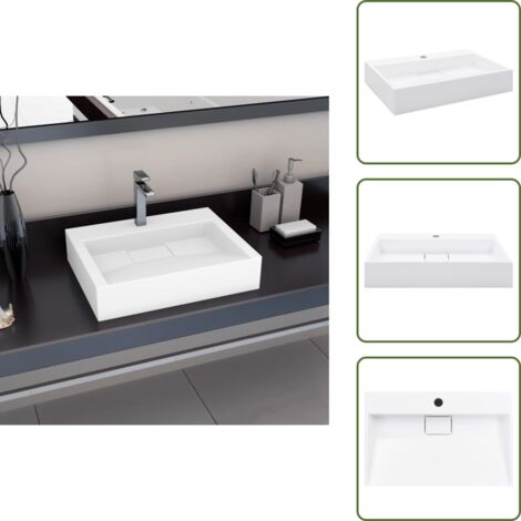 The Living Store Lavabo 60x38x11 cm resina mineral/mármol blanco - Lavabo blanco