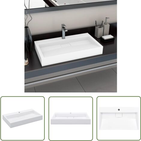 The Living Store Lavabo 80x46x11 cm Fonte minérale/marbre Blanc - Lavabo - Évier - Salle De Bain - Meuble De Salle De Bain - Lavabo En Fonte Minérale