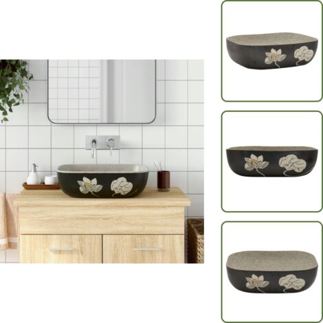 The Living Store Lavabo Appoggio Grigio Nero Rettangolare 48x37,5x13,5 Ceramica - Ceramica