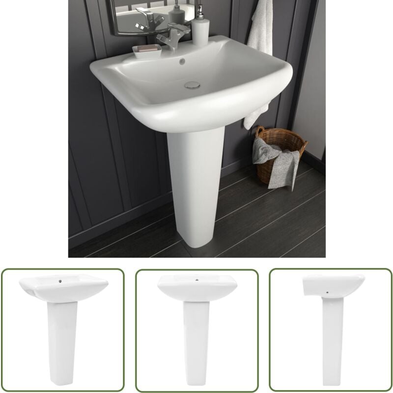 Lavabo autoportant avec socle Céramique Blanc 580x470x200 mm - Lavabo Suspendu - Lavabo Céramique - Lavabo Blanc - Meuble Lavabo - Salle De Bain
