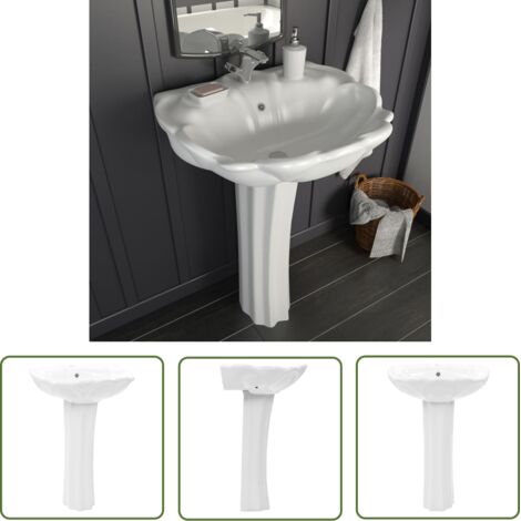 The Living Store Lavabo autoportant avec socle Céramique Blanc 580x510x200 mm - Lavabo Suspendu - Lavabo Céramique - Lavabo Blanc - Meuble Lavabo - Salle De Bain