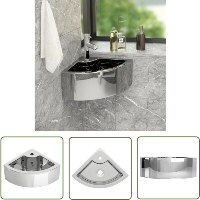 Lavabo avec trop-plein 45x32x12,5 cm Céramique Argenté - Lavabo Céramique - Lavabo Angle - Lavabo Argent - Lavabo Salle De Bain - Meuble Salle De