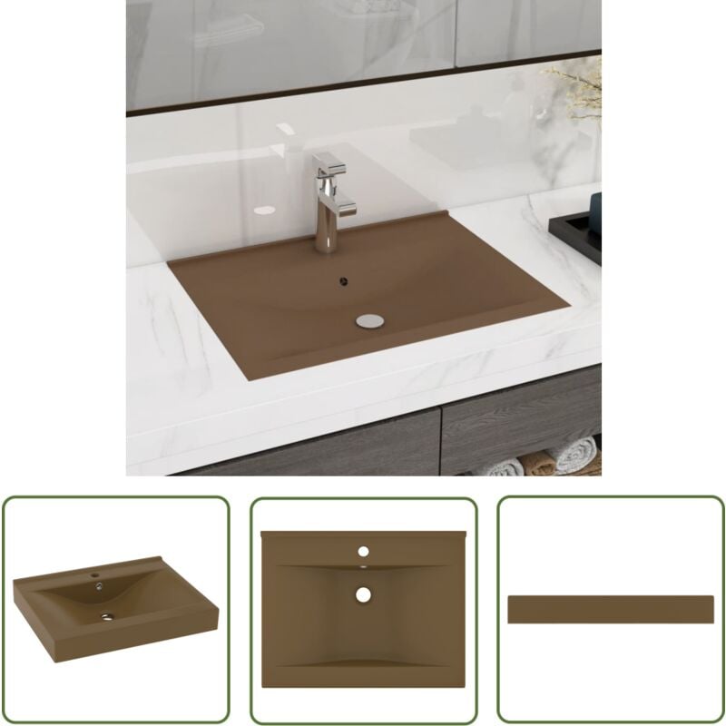 Lavabo avec trou de robinet Crème mat 60x46 cm Céramique - Lavabo Rectangle - Lavabo Céramique - Lavabo Crème - Lavabo Salle De Bain - Lavabo Design