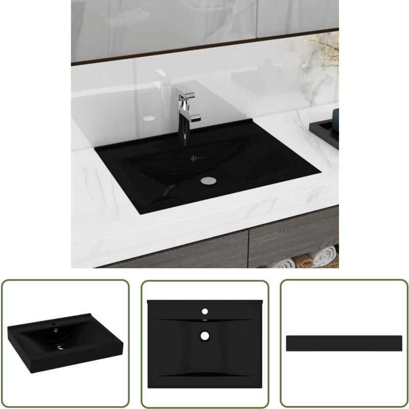 The Living Store - Lavabo avec trou de robinet Noir mat 60x46 cm Céramique - Lavabo Rectangle - Lavabo Noir - Lavabo Céramique - Lavabo Salle De Bain