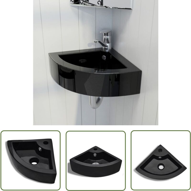 The Living Store - Lavabo avec trou de trop-plein 45x32x12,5 cm Noir - Lavabo Salle De Bain - Lavabo Angle - Lavabo Noir - Lavabo Céramique - Meuble