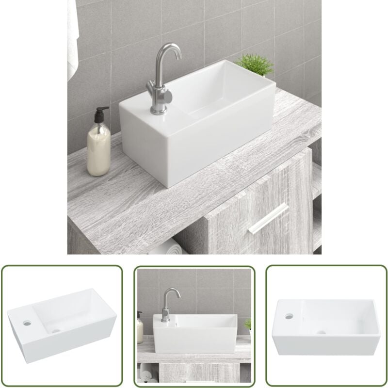 The Living Store - Lavabo blanc 48x25x15 cm céramique - Lavabo Design - Lavabo Céramique - Évier De Comptoir - Lavabo Blanc - Salle De Bain Décoration