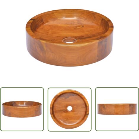 The Living Store Lavabo Bois de teck massif Φ40x10 cm - Lavabo En Bois - Lavabo Teck - Lavabo Salle De Bain - Meuble Lavabo - Robinet Lavabo