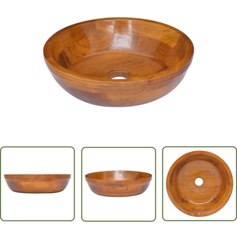 The Living Store Lavabo Bois de teck massif Φ40x10 cm - Lavabo En Bois - Lavabo Teck - Lavabo Salle De Bain - Meuble Lavabo - Washbasin Bois