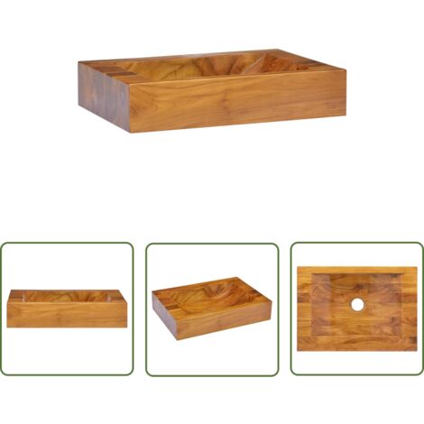 The Living Store Lavabo Bois de teck massif 50x35x10 cm - Lavabo En Bois - Lavabo Teck - Meuble Salle De Bain - Lavabo Design - Robinetterie Salle De Bain