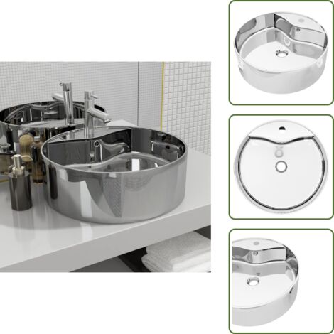 The Living Store Lavabo con rebosadero 46,5x15,5 cm cerámica plateado - Lavabo plateado