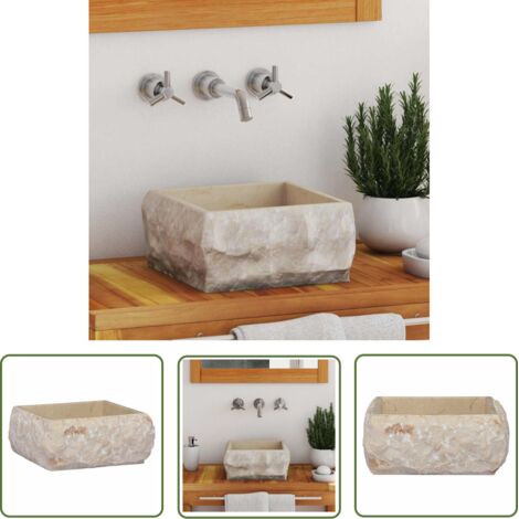 The Living Store Lavabo Crème 30x30x13 cm Marbre - Lave-mains En Marbre - Lavabo Design - Lavabo Salle De Bain - Lavabo Crédence - Meuble Salle De Bain