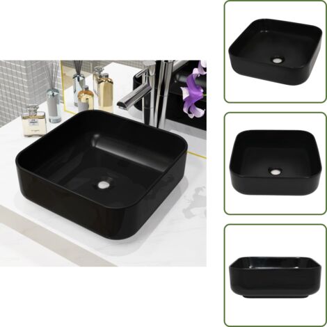 The Living Store Lavabo cuadrado de cerámica negro 38x38x13,5 cm - Cerámica negra