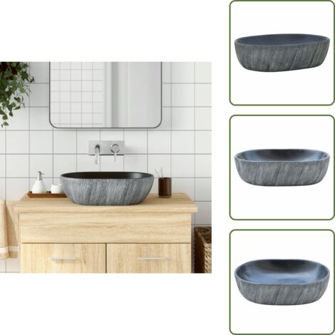 The Living Store Lavabo da Appoggio Nero e Grigio Ovale 47x33x13 cm Ceramica - Ceramica