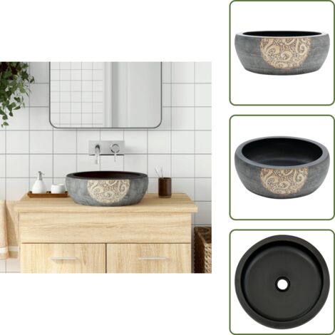 The Living Store Lavabo da Appoggio Nero e Marrone Rotondo Φ41x14 cm Ceramica - Lavabo da bagno