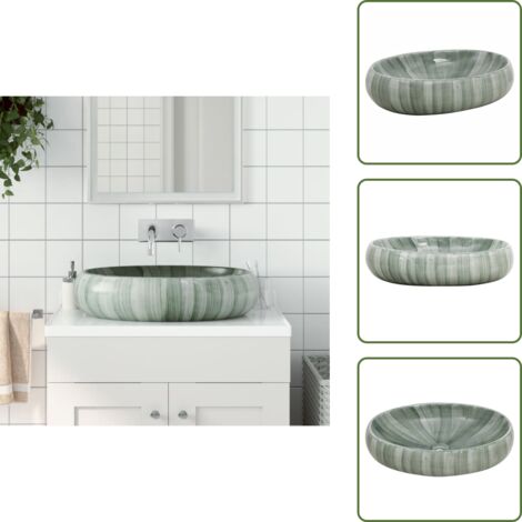 The Living Store Lavabo da Appoggio Verde Ovale 59x40x15 cm Ceramica - Lavabo ceramico