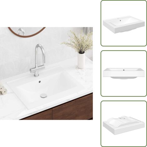 The Living Store Lavabo de cerámica rectangular con orificio de grifo 60x46 cm - Lavabo rectangular