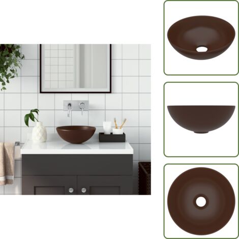 The Living Store Lavabo de cuarto de baño redondo cerámica marrón oscuro - Baño moderno