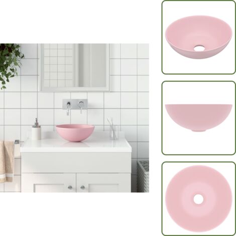 The Living Store Lavabo de cuarto de baño redondo cerámica rosa mate - Baño rosa mate