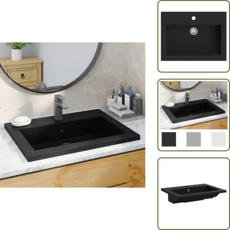 The Living Store Lavabo de granito negro 600x450x120 mm - Lavabo con rebosadero
