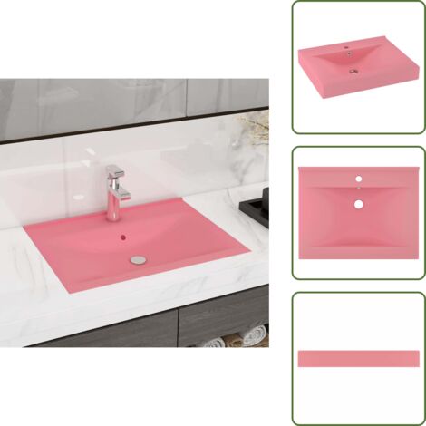 The Living Store Lavabo de lujo con grifo cerámica 60x46 cm rosa mate - Lavabo de lujo
