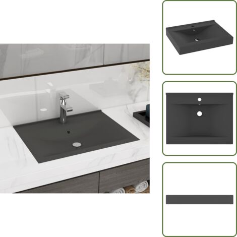 The Living Store Lavabo de lujo con grifo cerámica gris oscuro 60x46 cm - Lavabo de lujo