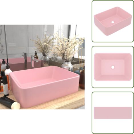 The Living Store Lavabo de lujo de cerámica rosa mate 41x30x12 cm - Lavabo de baño