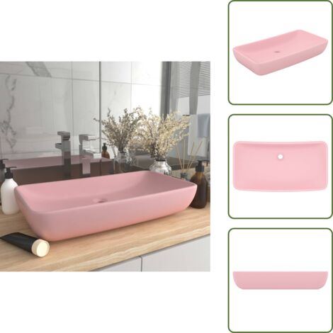 The Living Store Lavabo de lujo rectangular de cerámica rosa mate 71x38 cm - Lavabo rectangular
