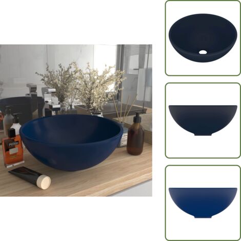 The Living Store Lavabo de lujo redondo cerámica azul oscuro mate 32,5x14 cm - Lavabo redondo