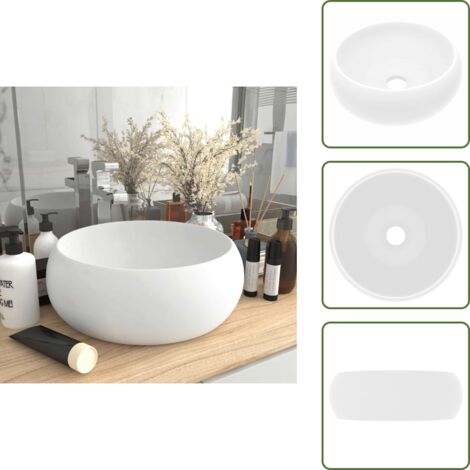 The Living Store Lavabo de lujo redondo cerámica blanco mate 40x15 cm - Lavabo cerámico