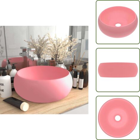 The Living Store Lavabo de lujo redondo cerámica rosa mate 40x15 cm - Lavabo cerámico rosa mate