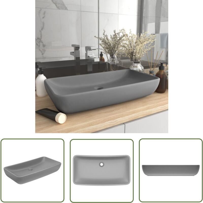 The Living Store - Lavabo de luxe rectangulaire Gris clair mat 71x38 cm Céramique - Lavabo Rectangle - Lavabo Céramique - Lavabo Salle De Bain