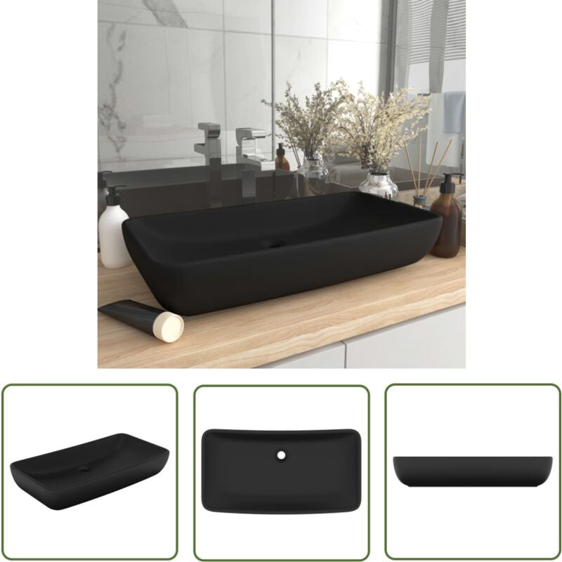 Lavabo de luxe rectangulaire Noir mat 71x38 cm Céramique - Lavabo Rectangle - Lavabo Noir - Lavabo Céramique - Meuble Salle De Bain - Robinetterie