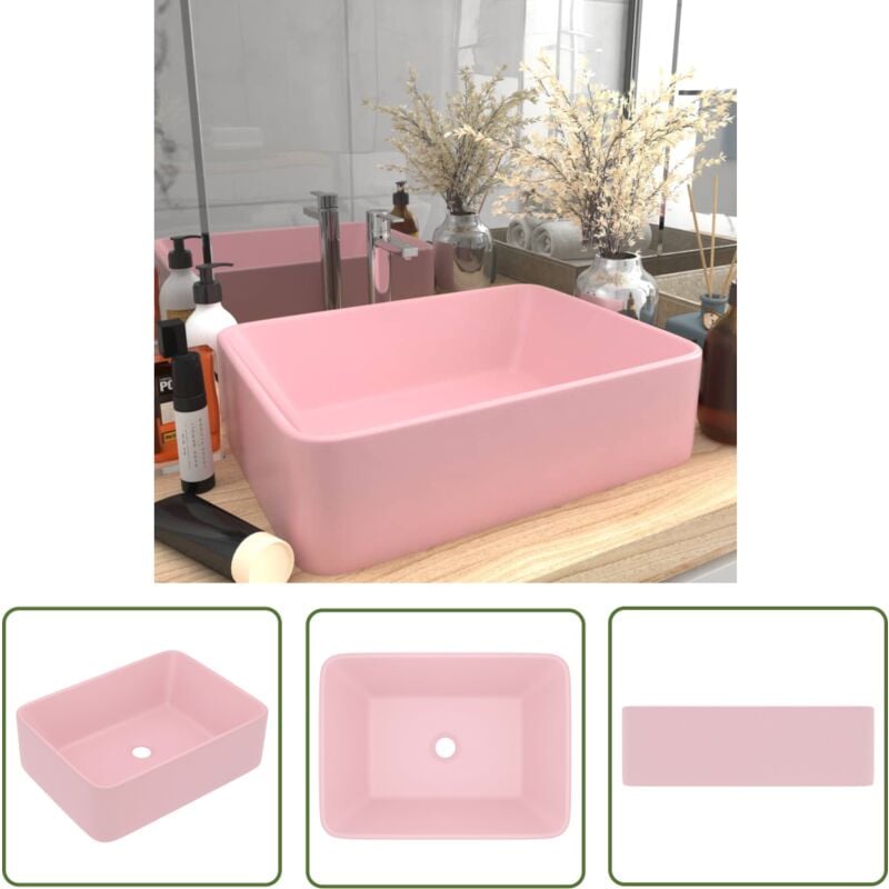 Lavabo de luxe Rose mat 41x30x12 cm Céramique - Lavabo - Lavabo Céramique - Lavabo Rectangle - Lavabo Rose - Meuble Salle De Bain - The Living Store