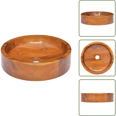 The Living Store Lavabo de madera maciza de teca Φ40x10 cm - Lavabo de teca