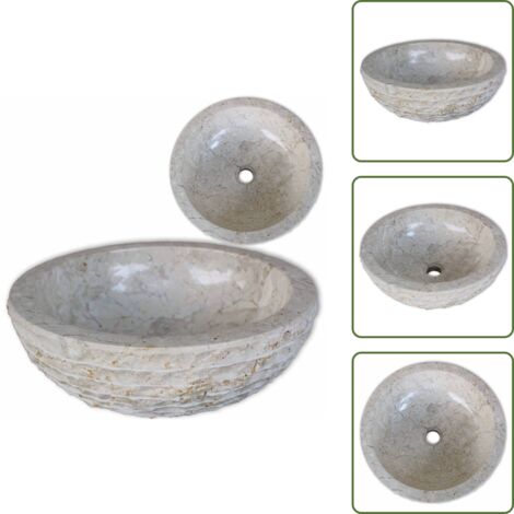 The Living Store Lavabo de mármol 40 cm color crema - Lavabo redondo