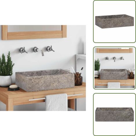 The Living Store Lavabo de mármol gris con brillo 45x30x12 cm - Lavabo de mármol