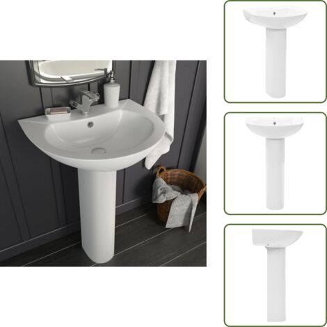 The Living Store Lavabo de pie de cerámica blanco 520x440x190 mm - Lavabo pedestal