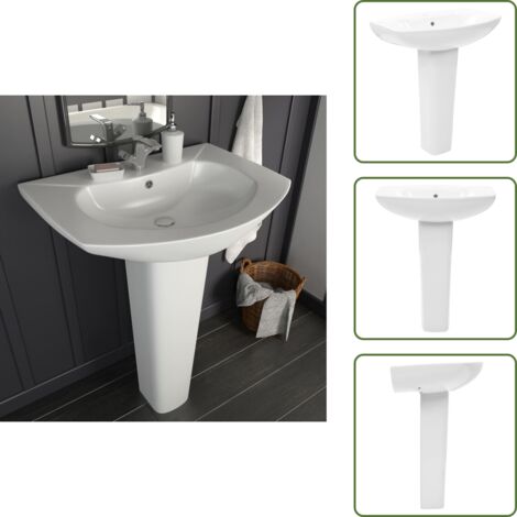 The Living Store Lavabo de pie de cerámica blanco 650x520x200 mm - Lavabo pedestal