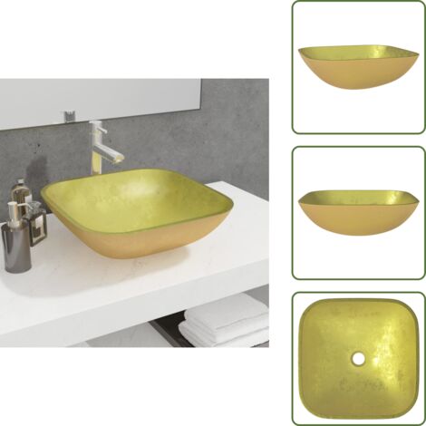The Living Store Lavabo de vidrio dorado 42x42x14 cm - Lavabo moderno